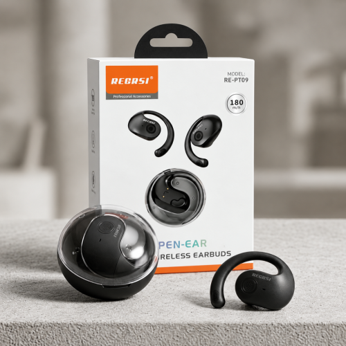 REGRSI RE-PT09 Open-Ear Wireless Earbuds with Ear-Hook Lock-Fit & Transparent Design