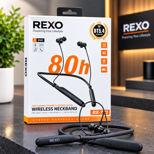 REXO RX-101 IPX4 Waterproof Wireless Neckband with 80 Hours Playtime & ENC